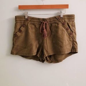 Rewind Olive Green High Rise Linen Shorts